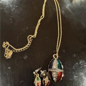 Joan Rivers “Imperial” faberge egg inspired necklace and earring set